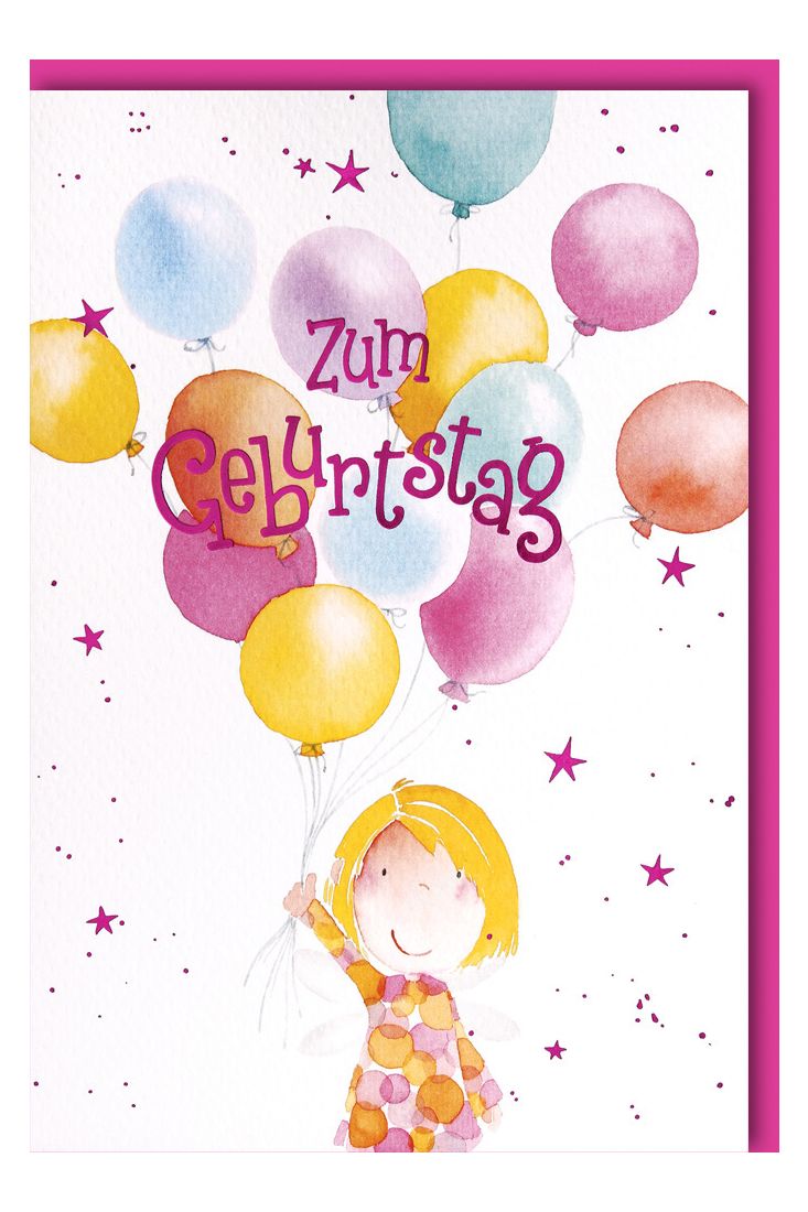 Geburtstagskarte für Kinder Mädchen mit Flügeln