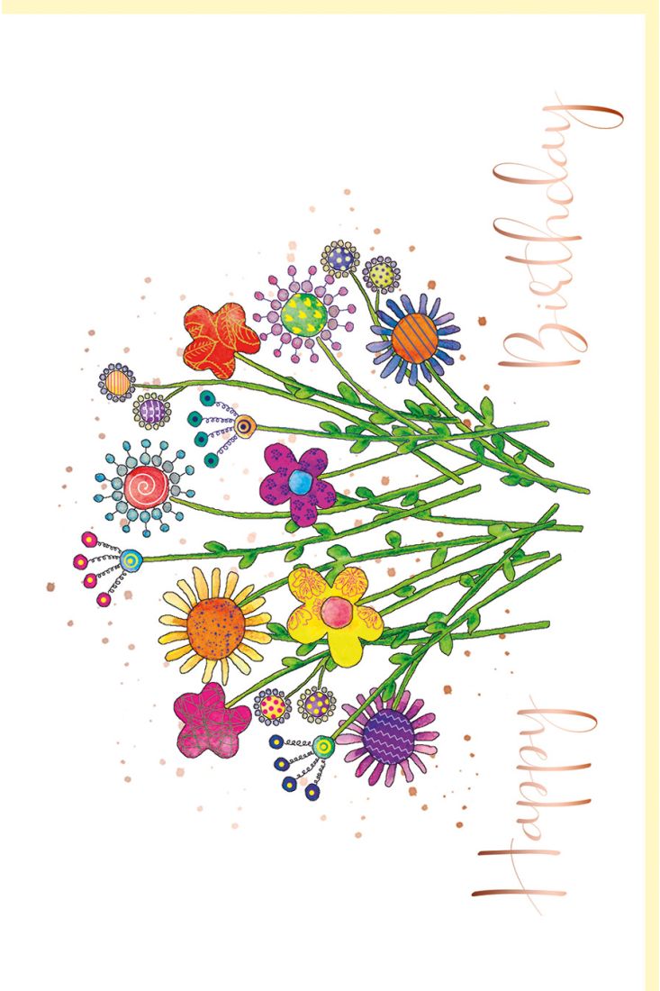 Geburtstagskarte premium Flora Blumen, Naturkarton, mit rosègoldener Metallicfolie