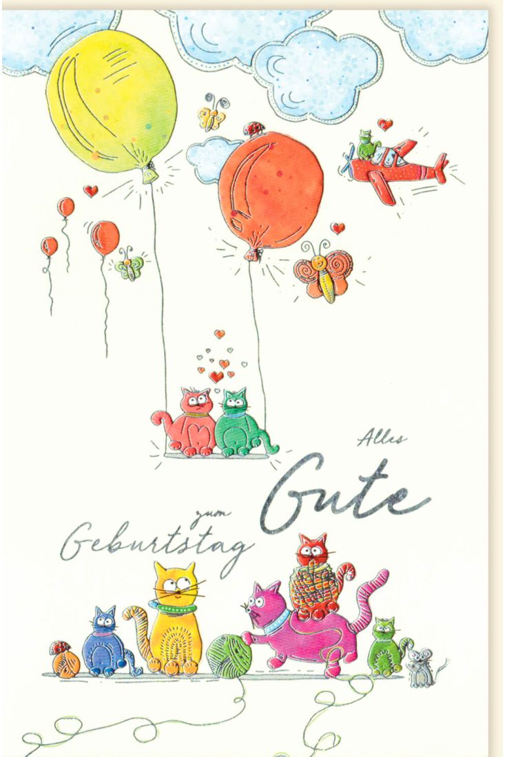 Geburtstagskarte für Kinder Katzen Ballons