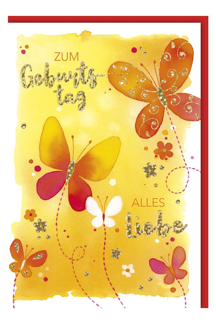 Geburtstagskarte bunt Schmetterlinge Zum Geburtstag alles Liebe