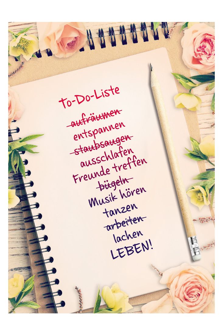 Postkarte Lebensweisheit Spruch To-Do-Liste aufräumen entspannen staubsaugen