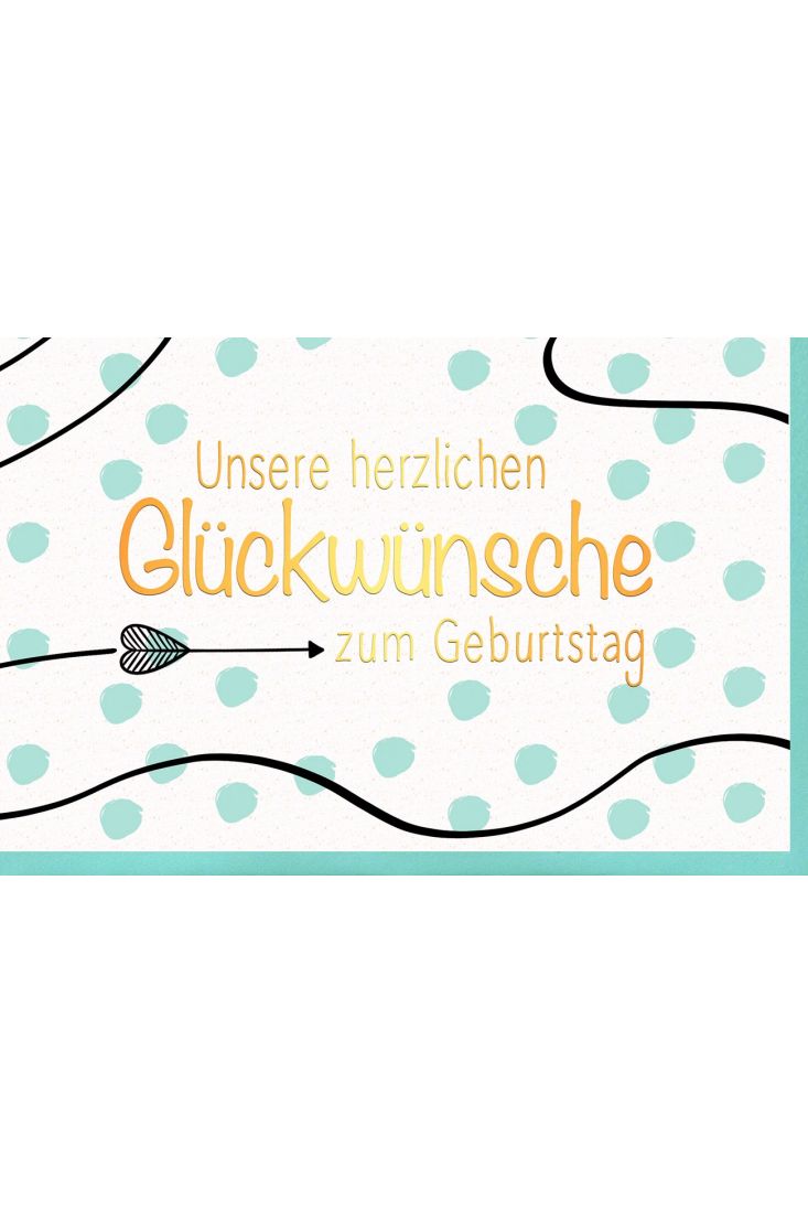 Geburtstagskarte Herzpfeil und Punkte, mit Goldfolie