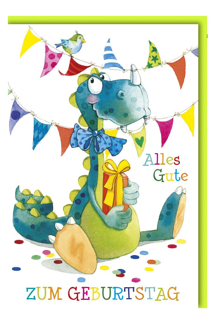 Geburtstagskarte für Kinder Dino mit Geschenk