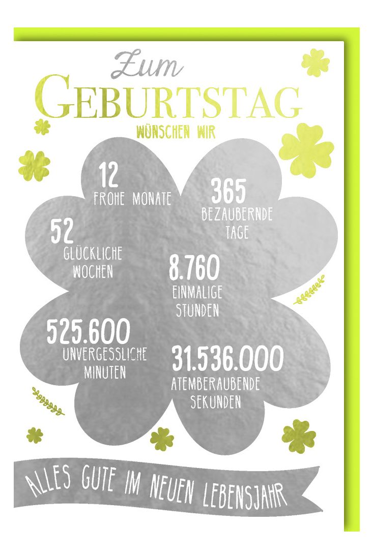 Geburtstagskarte mit Wünschen Kleeblatt mit Glückwünschen