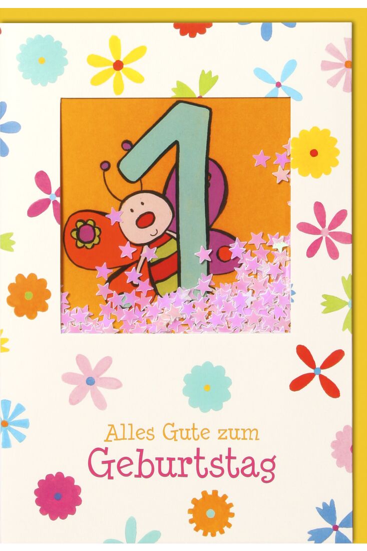 Geburtstagskarte für Kinder 1. Geburtstag - farbige Biene