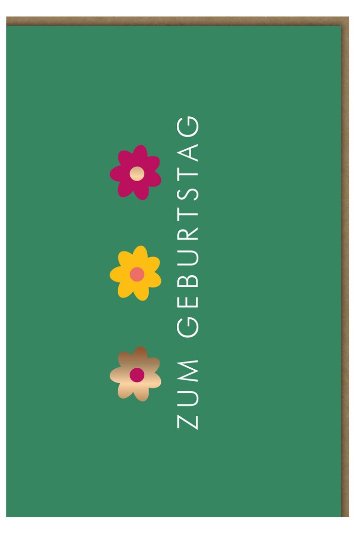 Geburtstagskarte drei Blüten auf grünem Hintergrund Midoro