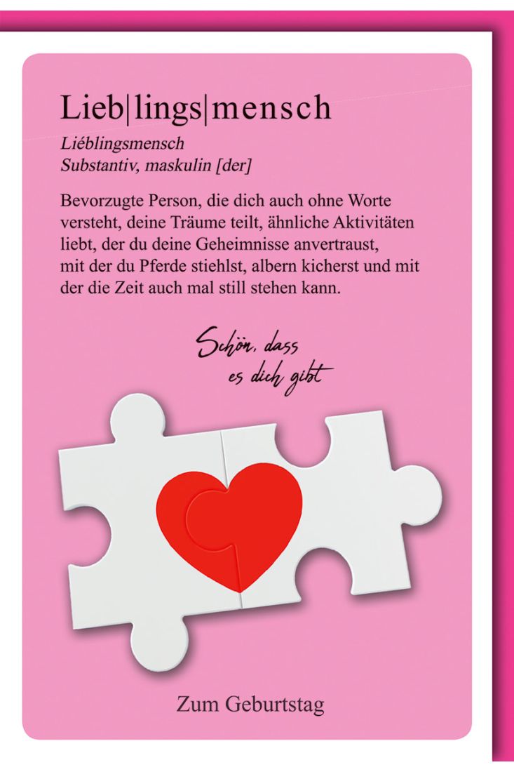 Glückwunschkarten Geburtstag Puzzleherz mit Lieblingsmensch zum Geburtstag