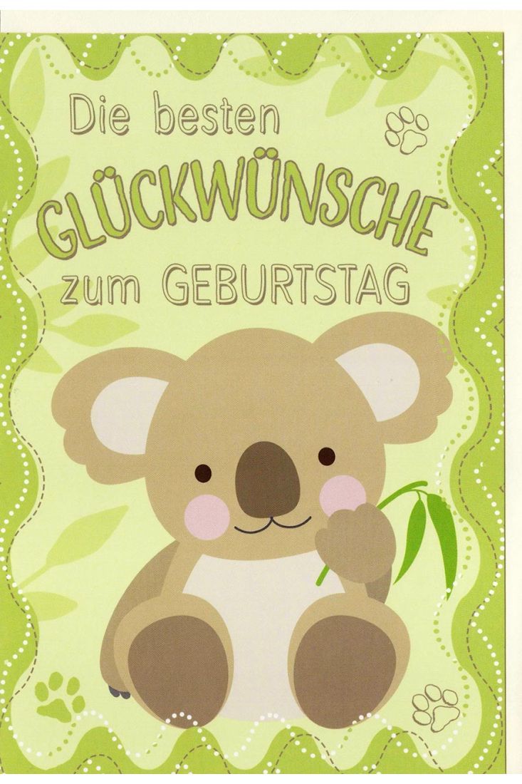 Karte Geburtstag Kinder Koala, Blätter, Spuren