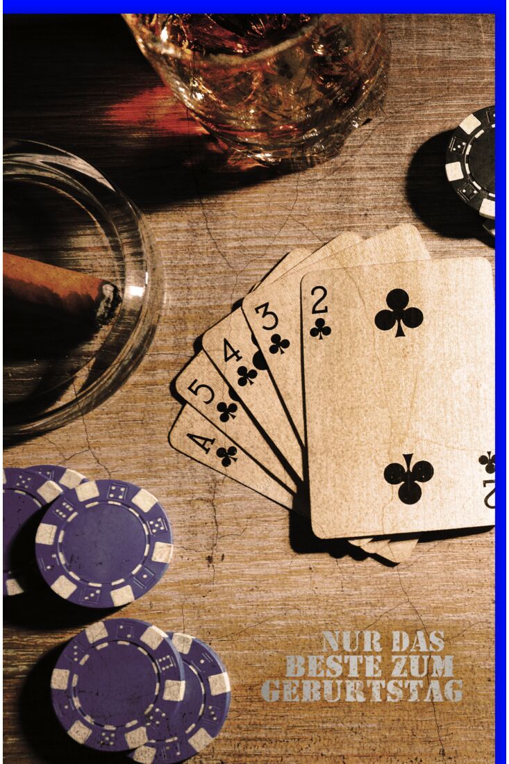 Geburtstagskarte für Männer Spielkarten und Pokerchips, mit Silberfolie