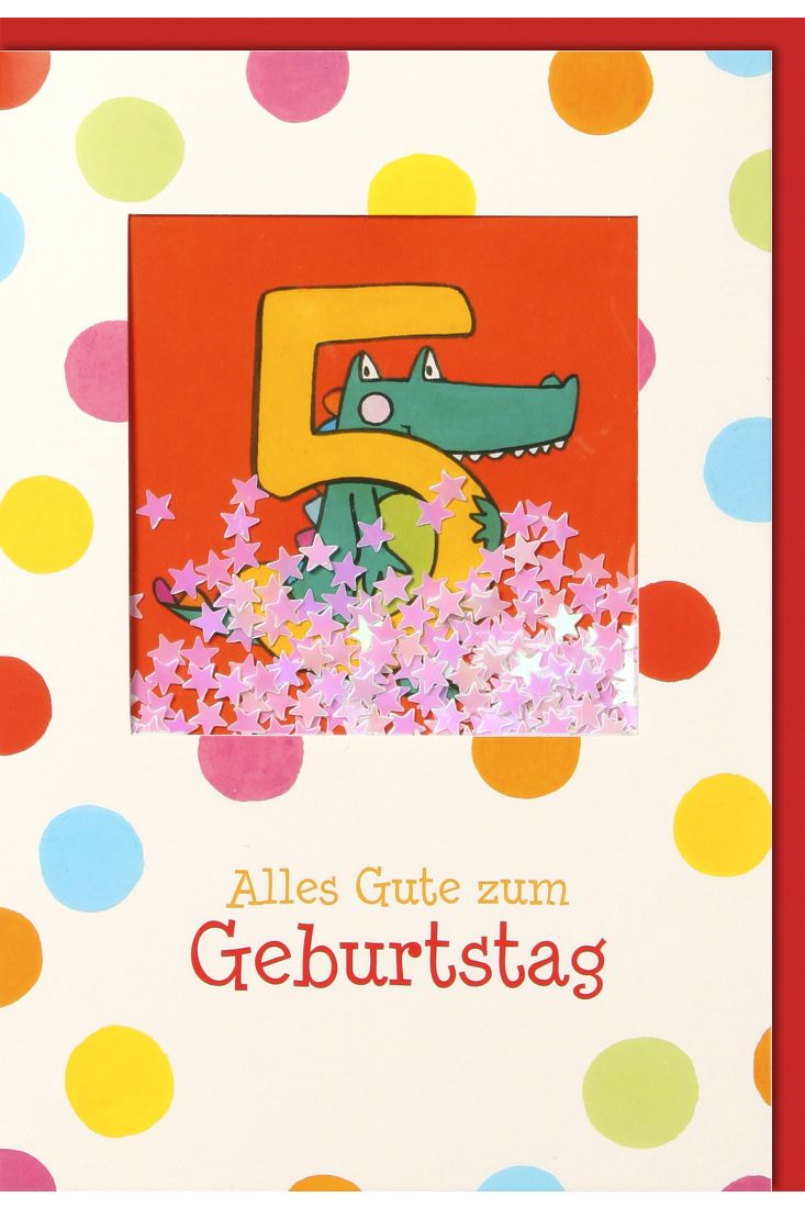 Geburtstagskarte für Kinder 5. Geburtstag Schüttelkarte, Grünes Krokodil