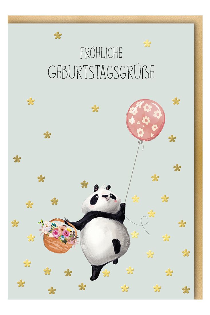 Karte Geburtstag Panda Korb Ballon