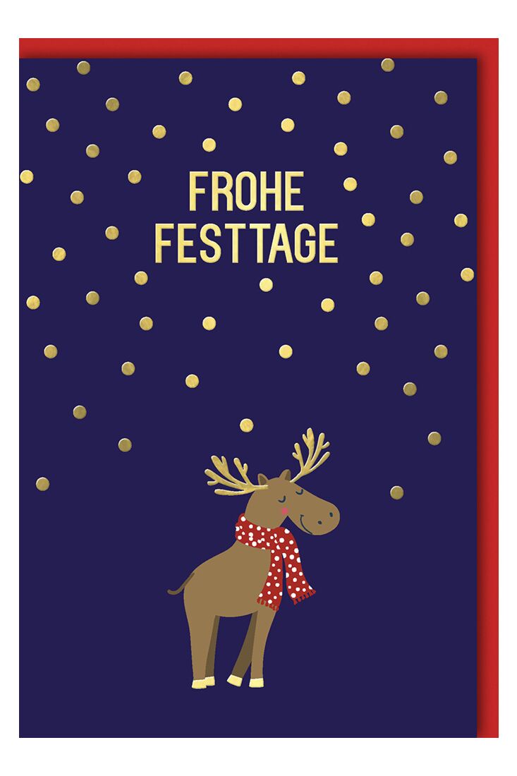 Weihnachtskarte schön Spruch Frohe Festtage blau Elch Schal