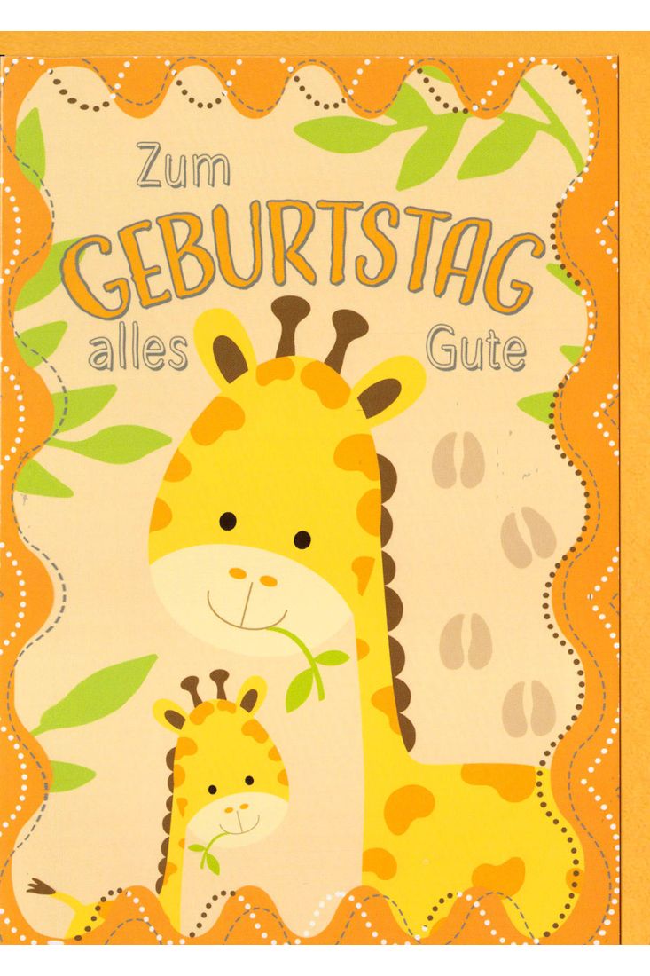 Kindergeburtstagskarte Kleine und große Giraffe, Blätter, Spuren