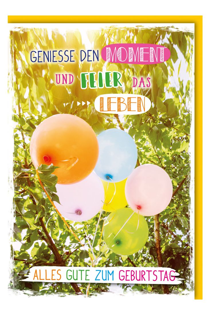 Geburtstagskarte Spruch bunte Luftballons im Baum