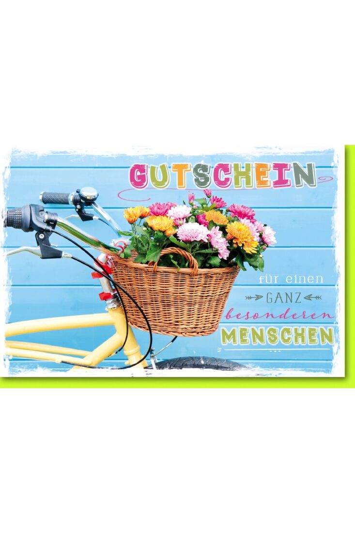 Gutscheinkarte Fahrrad mit Blumenkorb