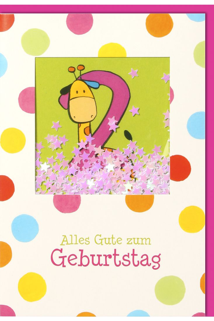 Geburtstagskarten für Kinder 2. Geburtstag Schüttelkarte, Giraffe