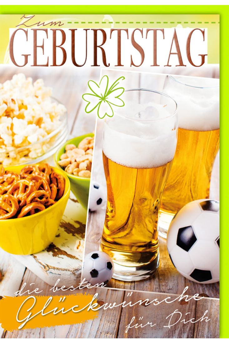 Geburtstagskarte für Männer - Glückwunschkarte Geburtstag - Bier und Snacks - Blindprägung - Happy Birthday