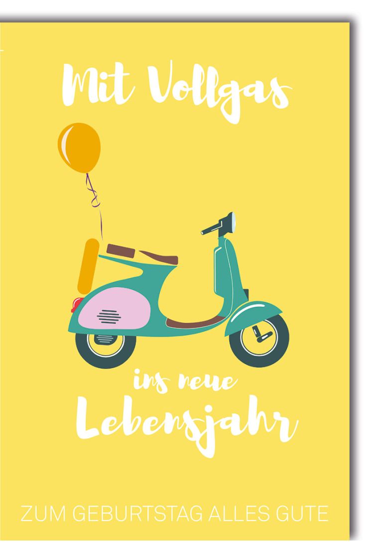 Glückwunschkarte Geburtstag - Mit Vollgas ins neue Lebensjahr mit Roller und Ballon