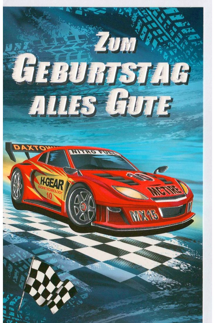 Geburtstagskarte für Autofan mit Rennwagen