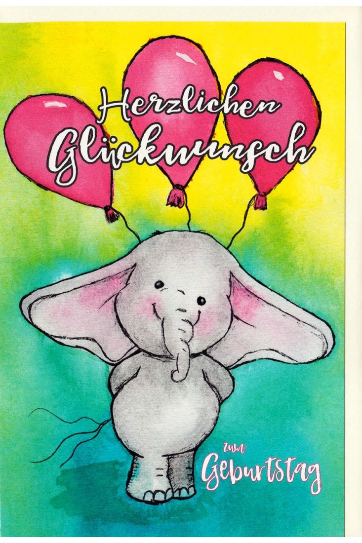 Karte Kindergeburtstag Elefant mit Luftballons