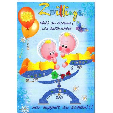 Glückwunschkarte Geburt Zwillinge blau Jungen