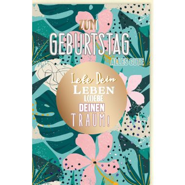 Glückwunschkarte Geburtstag Spruchkarte, Blätter, mit schimmerndem