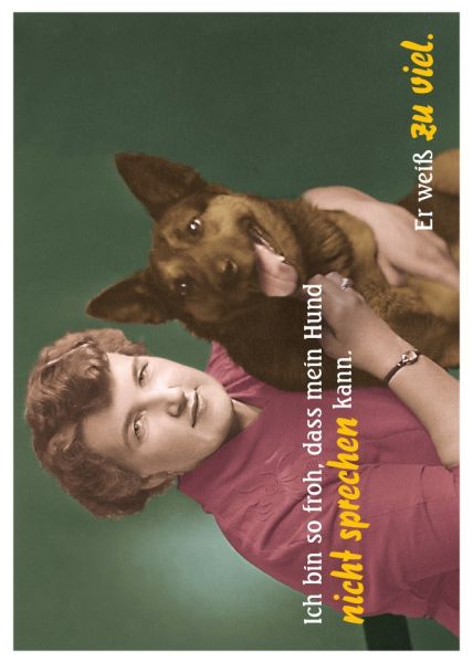 Postkarte Lustig Hund weiß zu viel