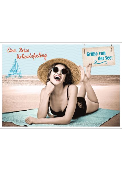 Postkarte Spruch witzig Eine Brise Urlaubsfeeling Grüße von der See!