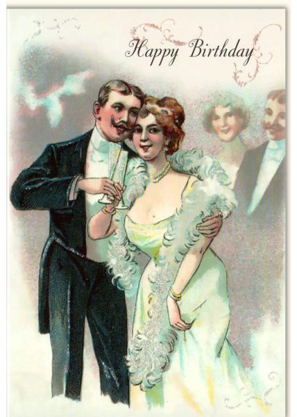 Geburtstagskarte retro Happy Birthday Mann und Frau vintage