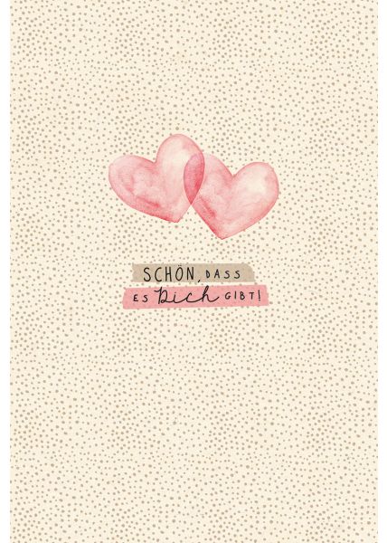 Postkarte Liebe Schön das es dich gibt Zwei Herzen, Zuckerrohrpapier
