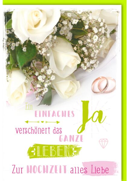 Hochzeitskarte Spruch Brautstrauß und Ringe