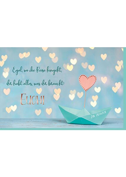 Glückwunschkarte Hochzeit Herz steckt im Papierboot