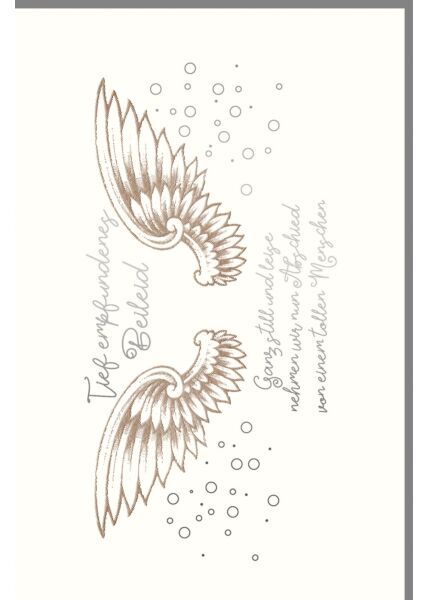 Trauerkarte Art Flügel, Naturkarton, mit Silberfolie und Blindprägung