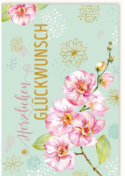 Glückwunschkarte Illustration Ast mit Blüten Herzlichen Glückwunsch