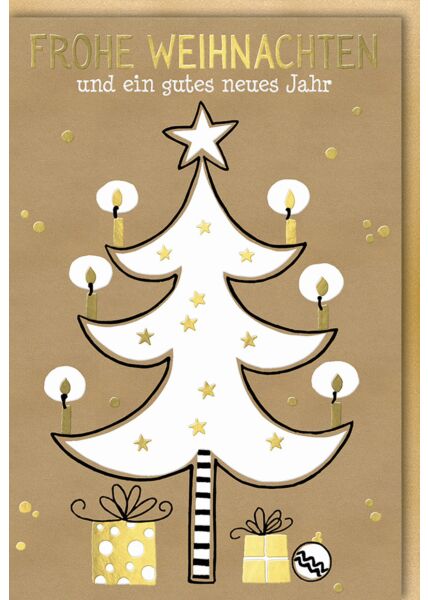 Weihnachtskarte schön Spruch Frohe Weihnachten und ein gutes neues Jahr Weihnachtsbaum Kraftpapier