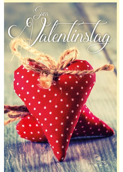 Grußkarte Valentinstag zwei rote Herzen aus Stoff Kordel
