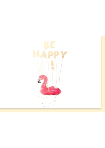 Geburtstagskarte: Be Happy! Motiv: Flamingo
