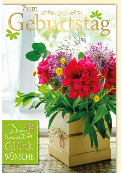 Geburtstagskarte mit Blumen und buntem Blumenstrauß Folienprägung