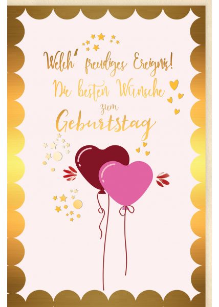 Glückwunschkarte Geburtstag Luftballons in Herzform, Sterne, Herzen
