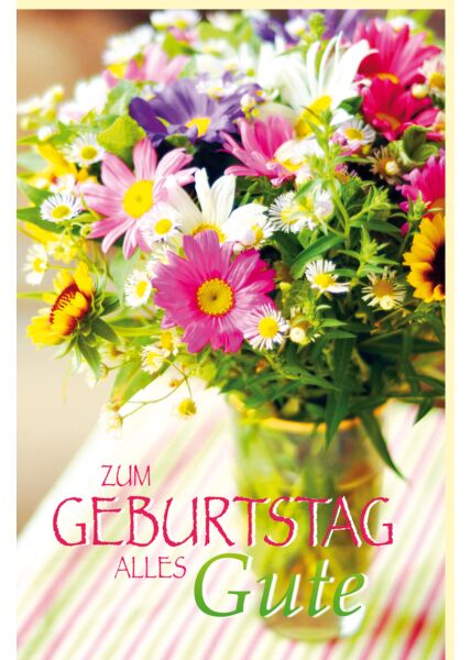 Geburtstagskarte Sommer Bunter Blumenstrauß in Vase