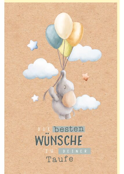 Glückwunschkarte zur Taufe Motiv Elefant mit Luftballons
