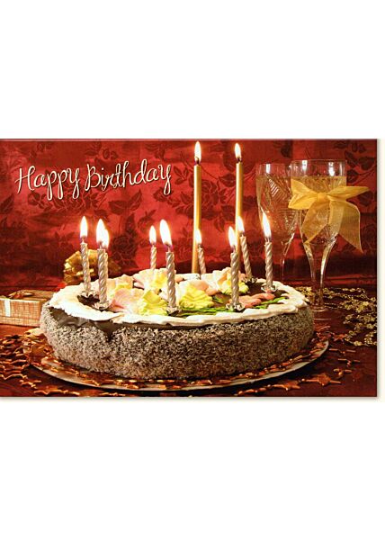 Glückwunschkarte Geburtstag Happy Birthday Torte Kerzen Wand rot