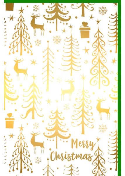 Weihnachtsgrußkarte Goldfolie Bäume Elche
