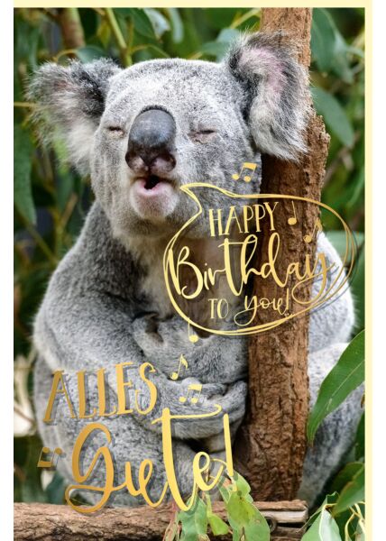 Geburtstagskarte witzig mit Goldfolie Koala