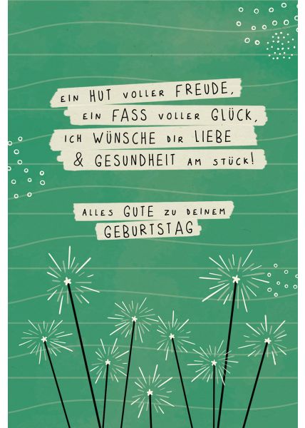 Postkarte Geburtstag Wunderkerzen, Zuckerrohrpapier