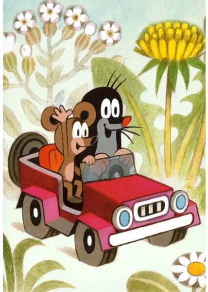 Postkarte für Kinder Der kleine Maulwurf im Auto
