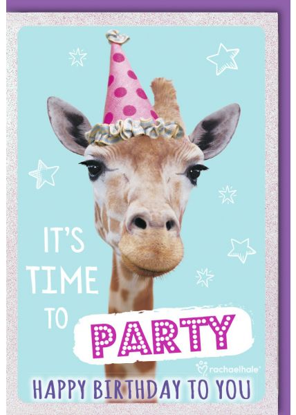 Geburtstagskarte lustig Giraffe mit rosa Hütchen