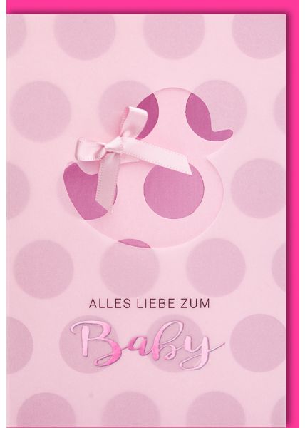 Geburtenkarte Mädchen pink rosa mit Schleife Spruch Alles Liebe