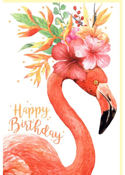 Geburtstagskarte aquarell Flamingo mit Blumen auf dem Kopf