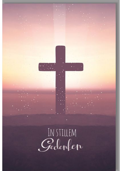 Trauerkarte Beileid Kreuz bei Sonnenuntergang In Stillem Gedenken